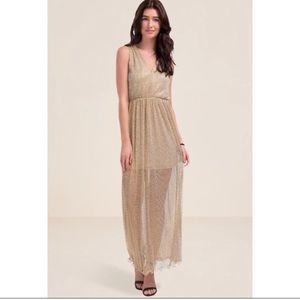 Gold Metallic Micro-Pleat Maxi Dress